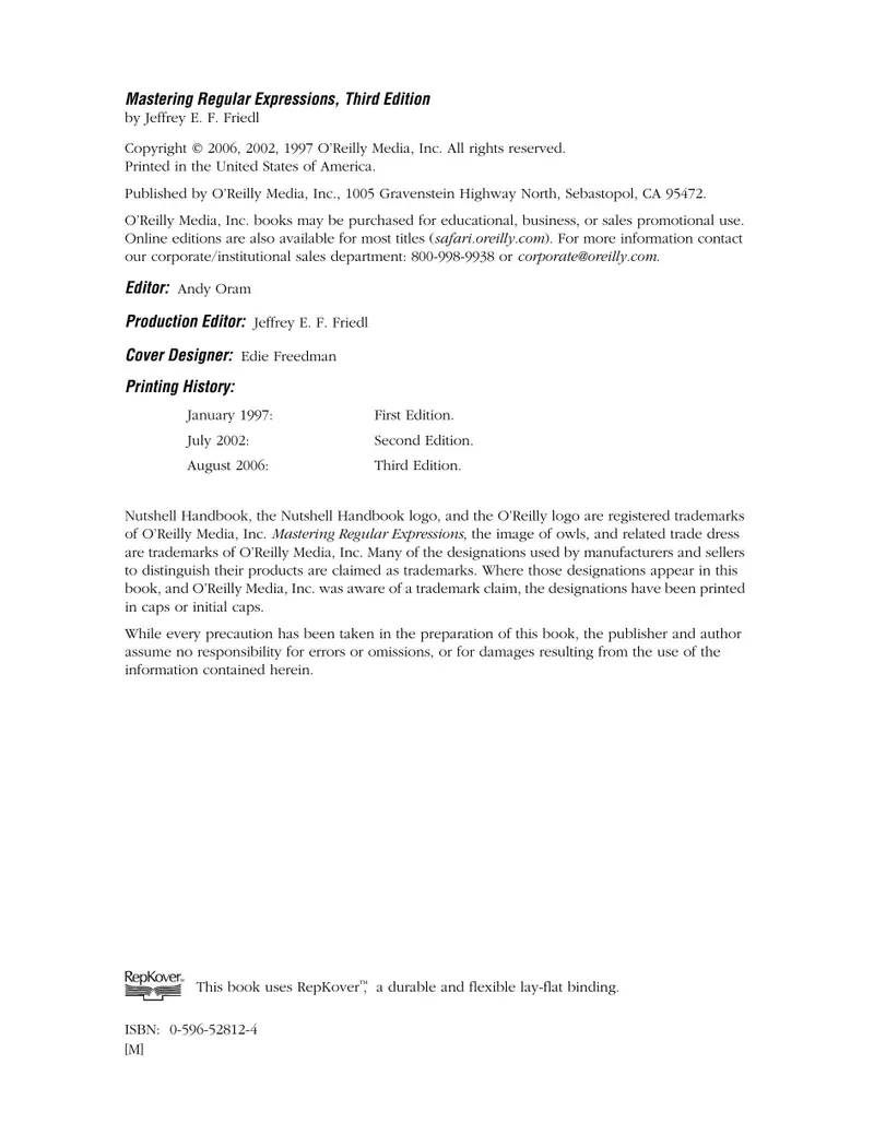 Mastering Regular Expressions, Third Edition