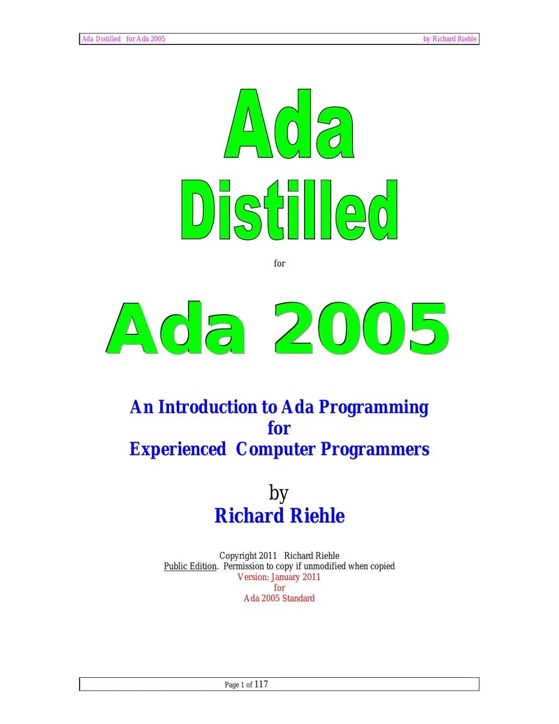 Ada Distilled für Ada 2005: Eine Einführung in die Ada-Programmierung für erfahrene Programmierer